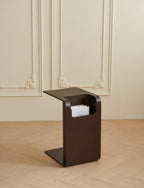 C-Shaped Convertible Wood Side Table With Storage