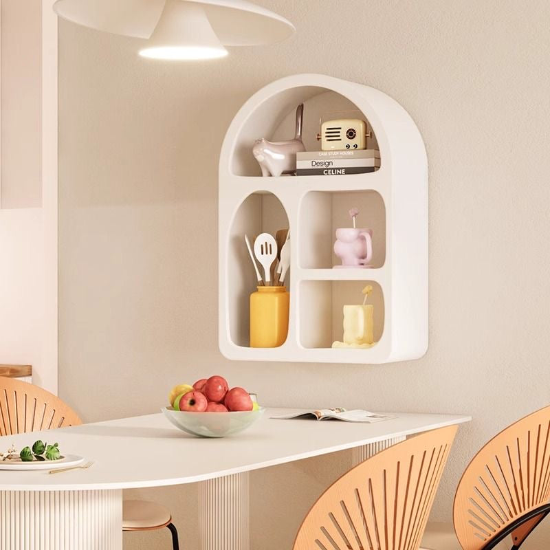 Arched Round Corners White Floating Wall Shelves Textured Finished