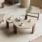 Modern Travertine Coffee Table with Walnut Legs