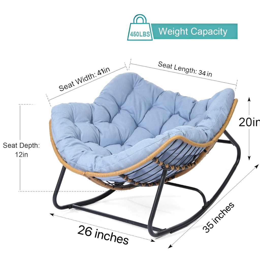 Outdoor Papasan Rattan Rocking Chair with Soft Cushion