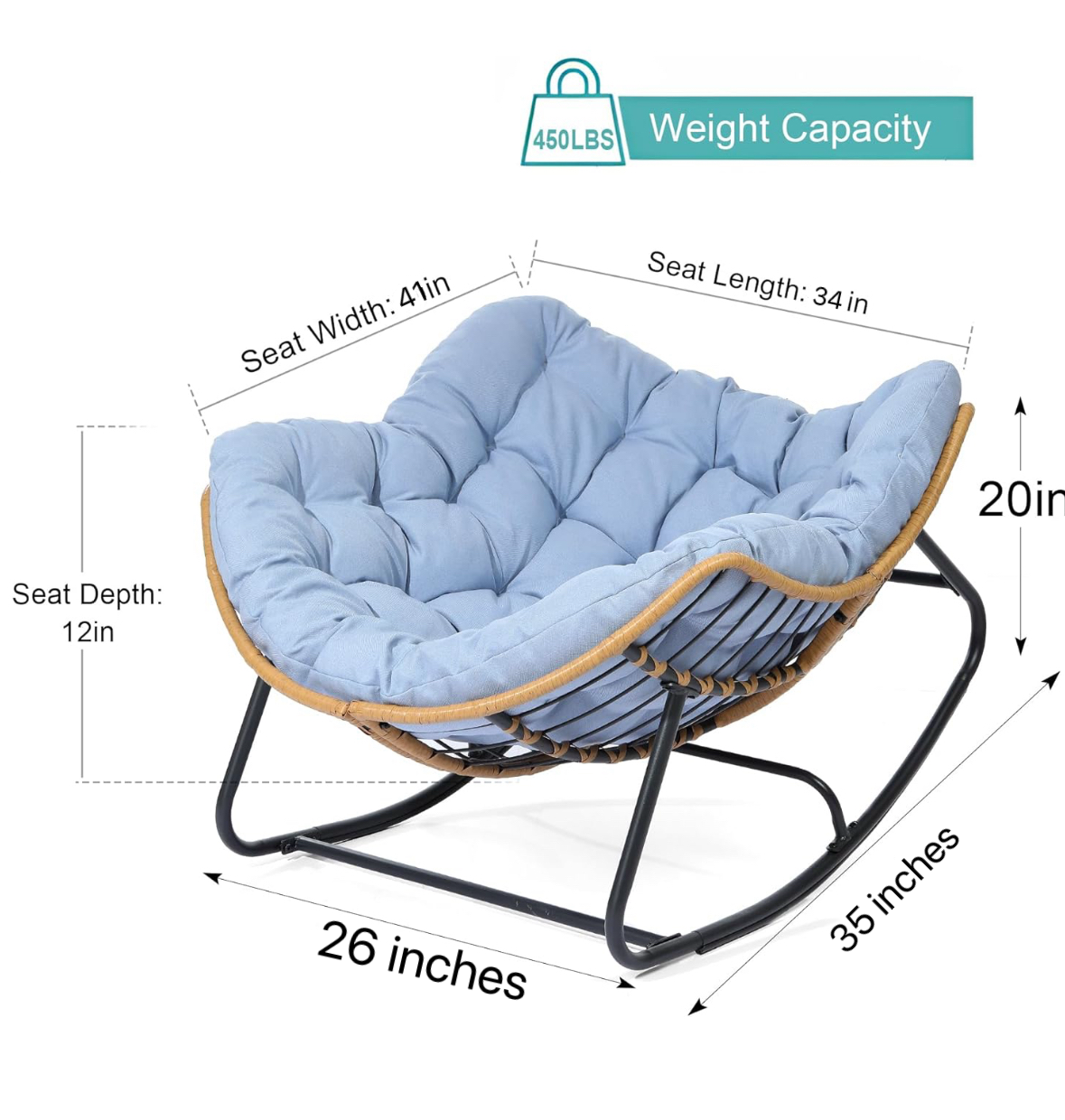 Outdoor Papasan Rattan Rocking Chair with Soft Cushion