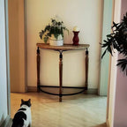 Rustic Wooden Half-Moon Round Corner Entryway Table with Iron Detailing