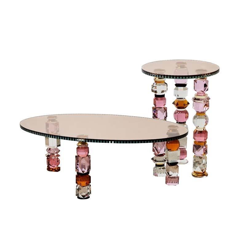 Crystal & Amber Glass Luxury Accent Table