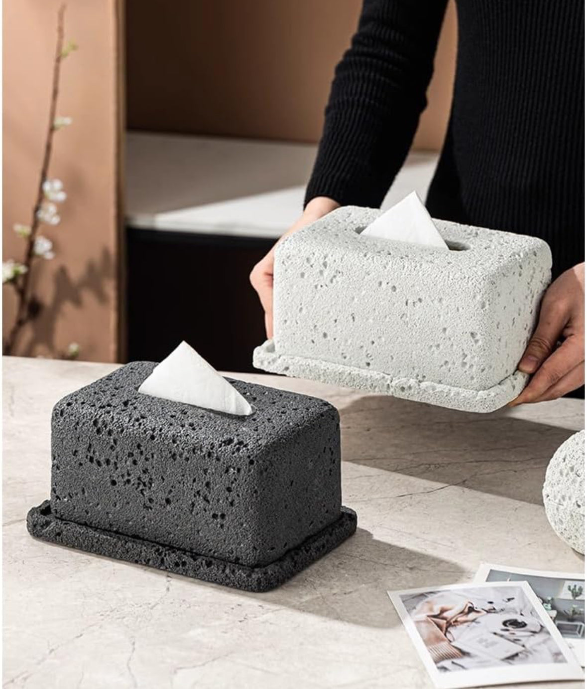 Modern Lava Stone Tissue Box Cover - Unique Volcanic Rock Design for Stylish Home Decor