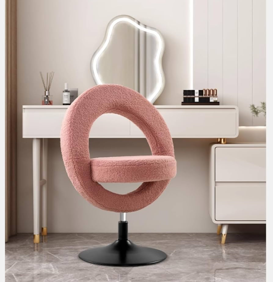 Modern Boucle Swivel Vanity Chair – Donut Accent Chair with 360° Rotation