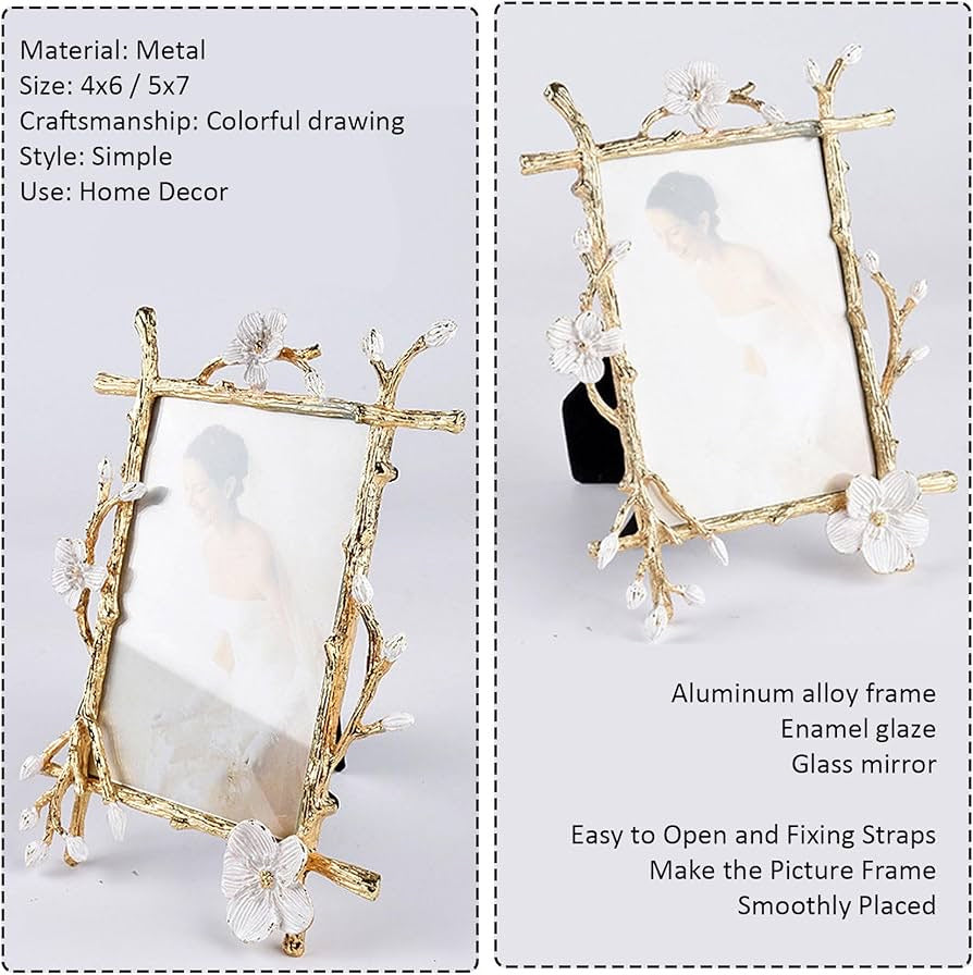 Floral Metal Picture Frame – Elegant 4x6 & 5x7 Sizes