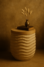 Textured Solid Wood Side Table – Natural Top & Sculpted Base