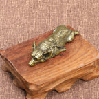 Retro Solid Brass Corgi Dog Statue Lovely Animal Figurines Ornaments Sculpture