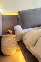 Textured Solid Wood Side Table – Natural Top & Sculpted Base