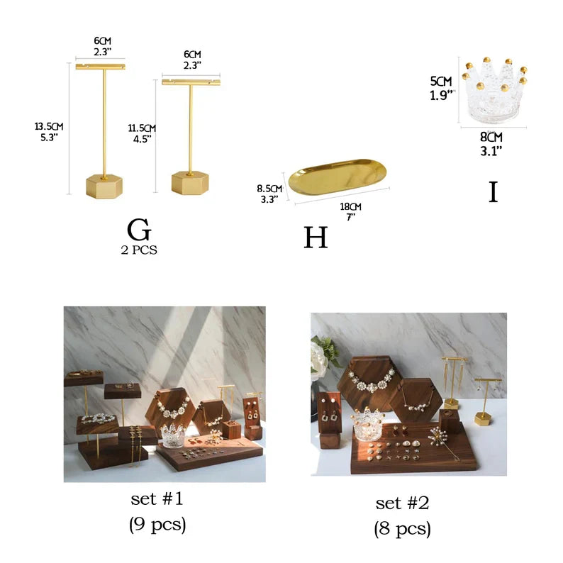 Wooden Jewelry Display Stand Set – Ring, Necklace, Earring Organizers for Retail & Home