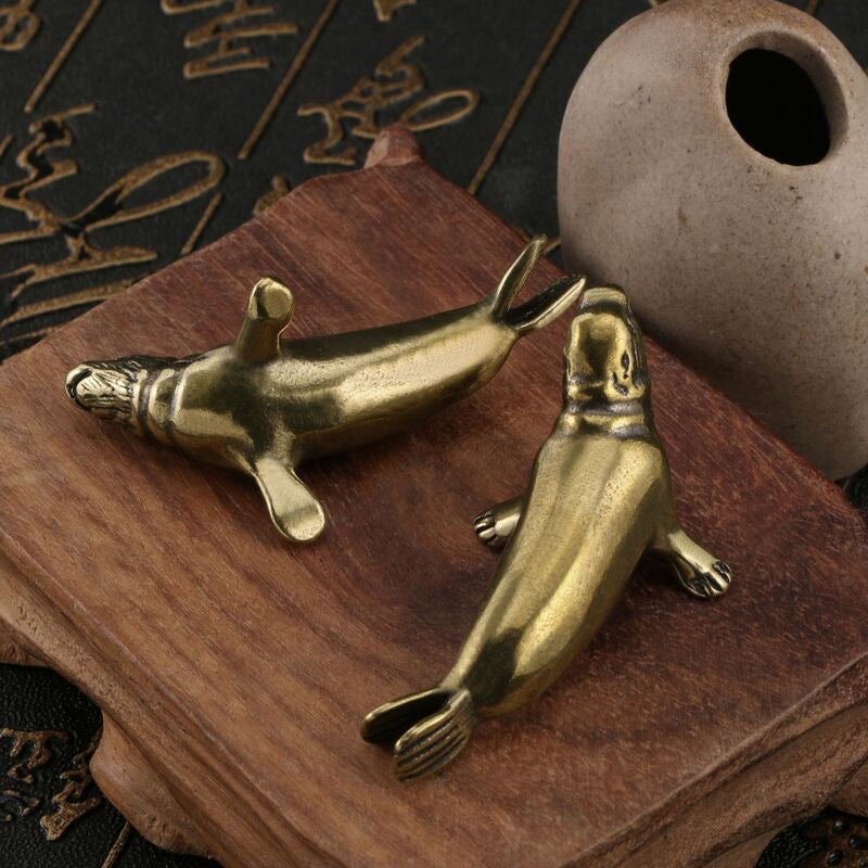 Mini Brass Seal Figurine – Handcrafted Collectible Desk Ornament