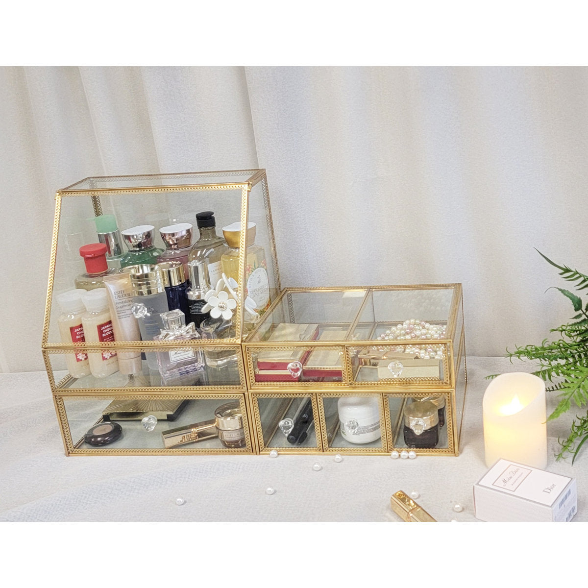 Elegant Glass Vanity  Organizer – Multi-Purpose Glass Storage Tower 7 Drawers