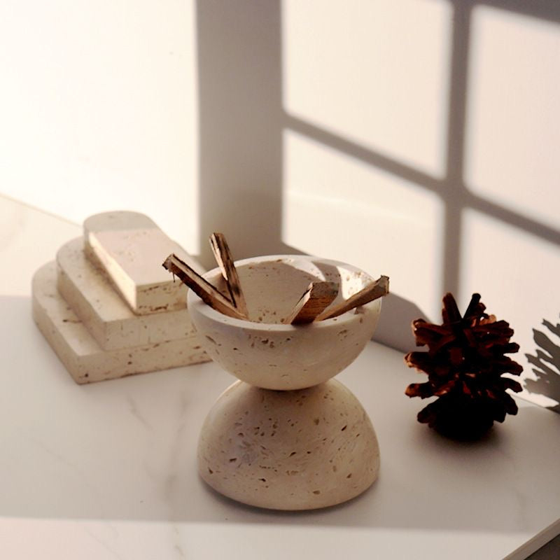 Minimalist Travertine Incense Bowl – Sculptural Stone Decor