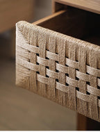 Handwoven Rope Front Wooden Nightstand – Mid-Century Natural Solid Wood Bedside Table