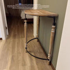 Rustic Wooden Half-Moon Round Corner Entryway Table with Iron Detailing
