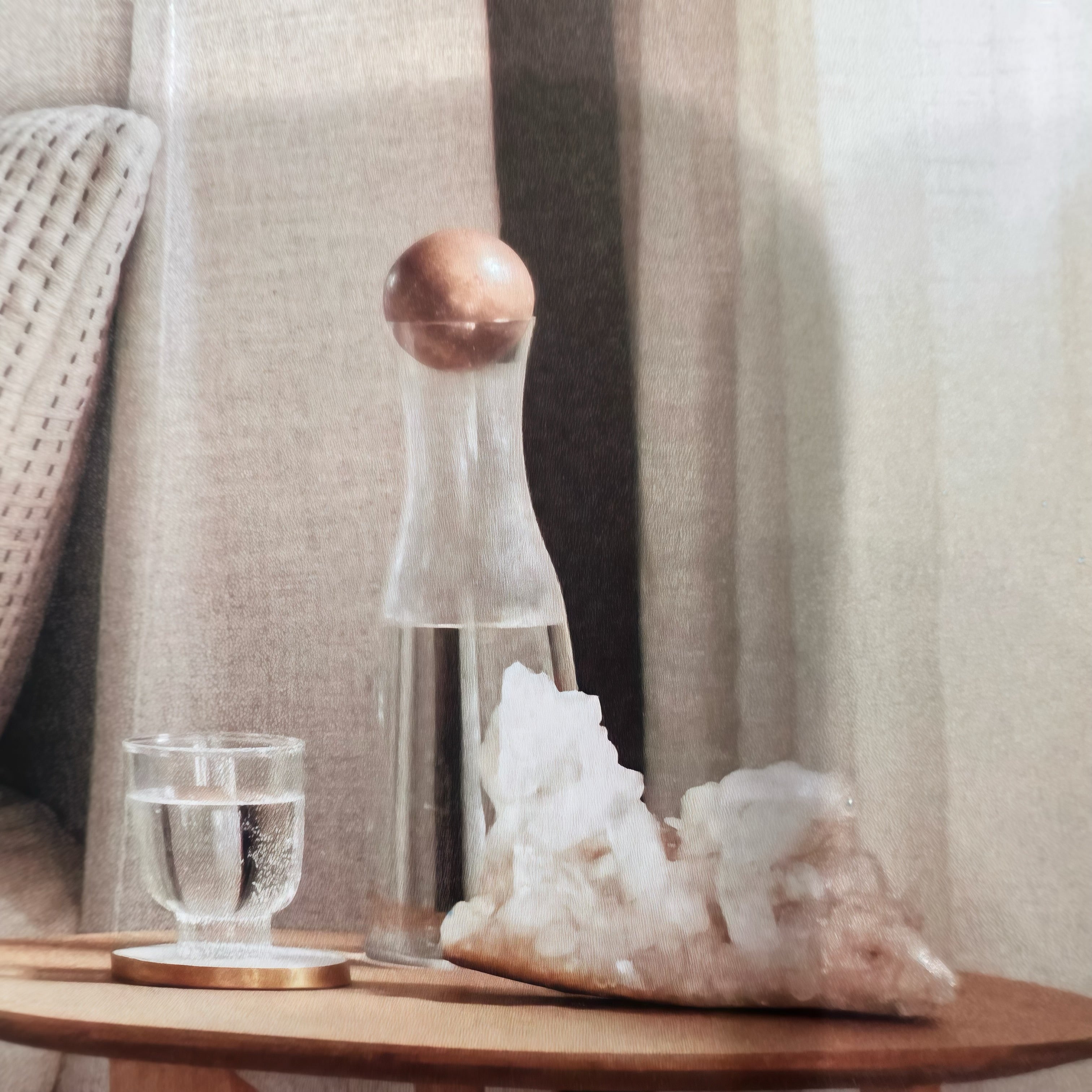 Modern Glass Carafe with Wooden Spherical Ball Cork - Plastic Free Water Carafe