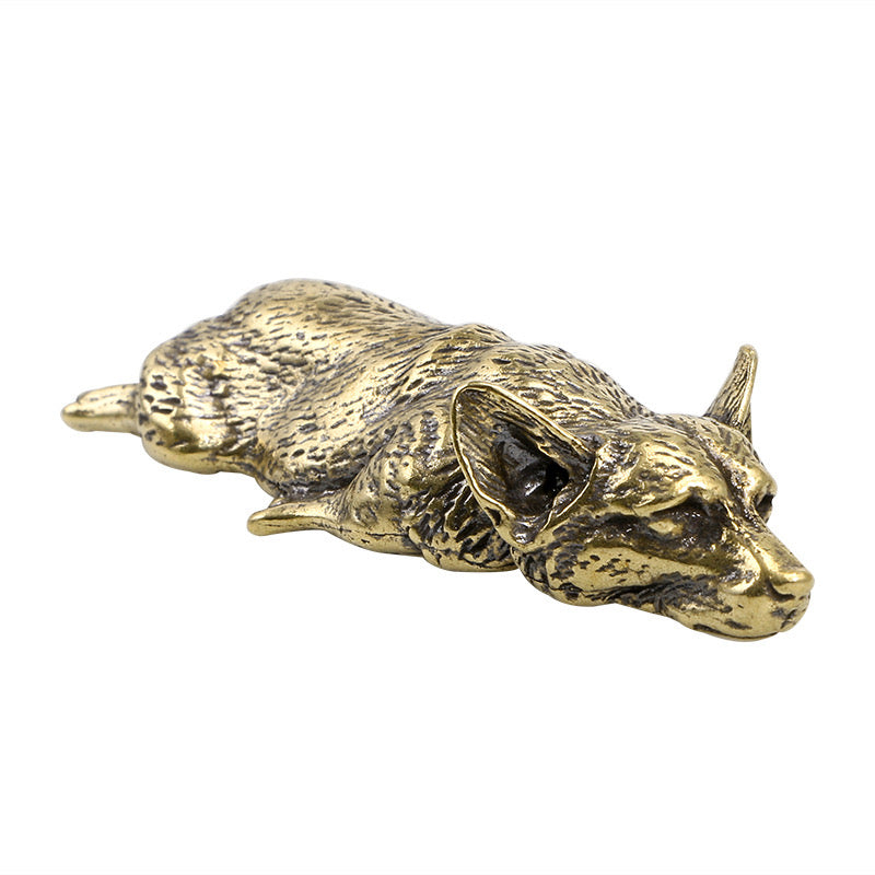 Retro Solid Brass Corgi Dog Statue Lovely Animal Figurines Ornaments Sculpture