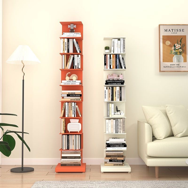 Modern Floating Metal Bookshelf - 5, 6, 8, and 9 Tier Vertical Storage | Space-Saving Metal Bookcase for Home & Office