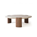 Modern Travertine Coffee Table with Walnut Legs