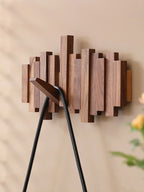 Modern Wooden Wall Hook Rack – Space-Saving Folding Coat Rack with Hidden Hooks – Stylish Walnut Wood Floating Wall Organizer
