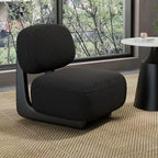 Modern Bouclé Lounge Chair – Plush Upholstered Accent Chair with Wood Base & Pillow for Living Room or Bedroom