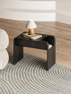 C-Shaped Convertible Wood Side Table With Storage