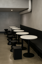 Sculptural Charred Wood Coffee Tables & Stools – Sustainable Café Decor