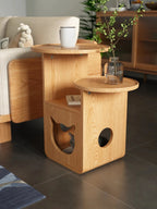 Multi-Level Wooden Side Table with Built-In Cat House – Stylish and Functional Pet-Friendly Furniture