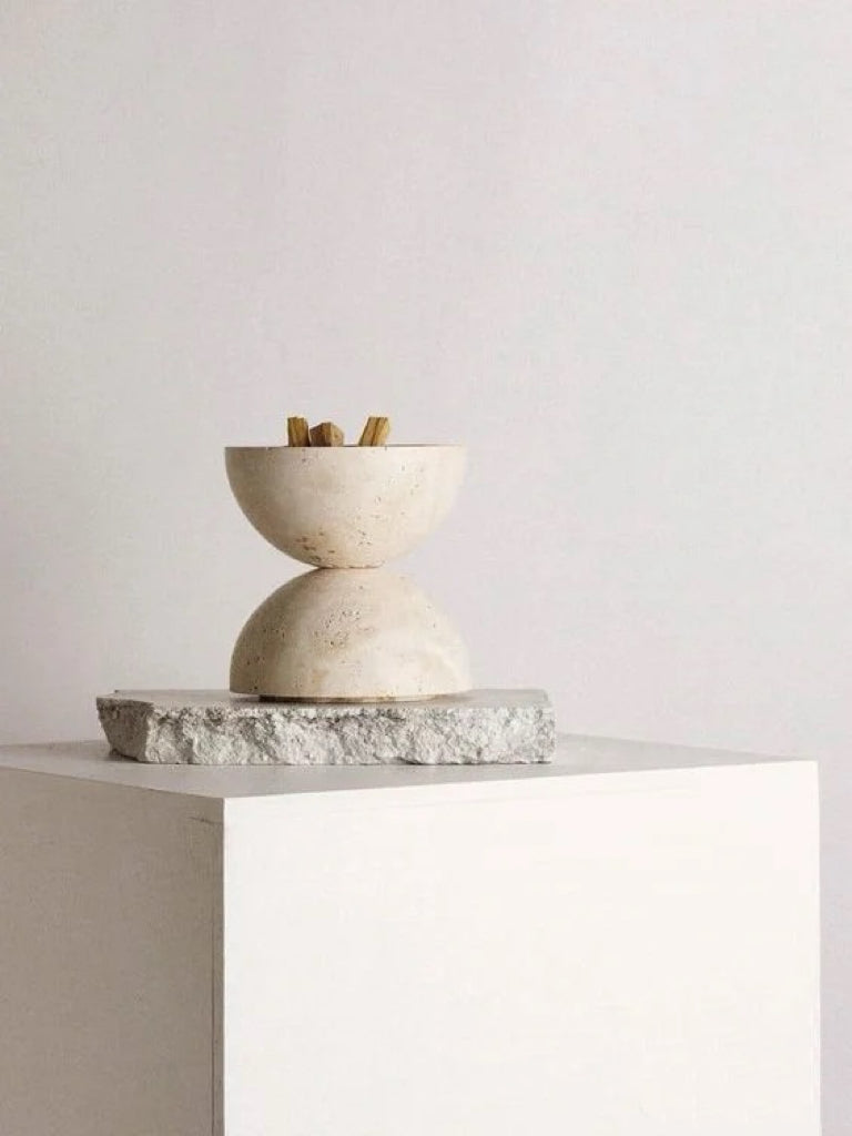 Minimalist Travertine Incense Bowl – Sculptural Stone Decor