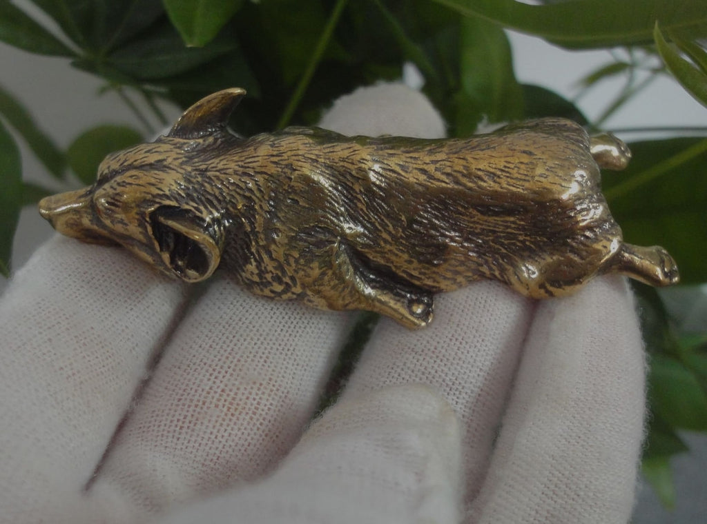 Retro Solid Brass Corgi Dog Statue Lovely Animal Figurines Ornaments Sculpture