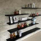 Charcoaled Live Edge Floating Wood Shelf – Rustic Natural Solid Wood Wall Shelf