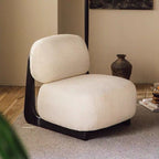 Modern Bouclé Lounge Chair – Plush Upholstered Accent Chair with Wood Base & Pillow for Living Room or Bedroom