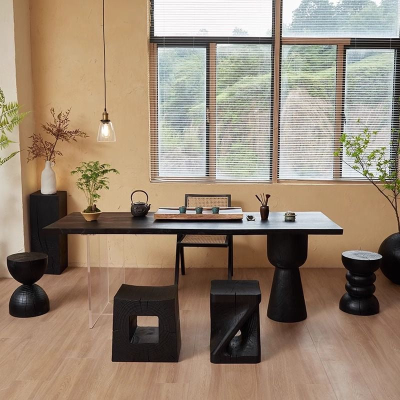 Sculptural Charred Wood Coffee Tables & Stools – Sustainable Café Decor