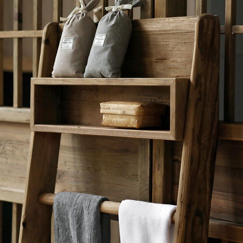 Rustic Wooden Ladder Shelf with Hanging Rack