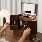 Luxury Solid Walnut Makeup Organizer Box with Drawers and Mirror – Elegant Vanity Storage Cabinet for Jewelry, Cosmetics & Beauty Essentials