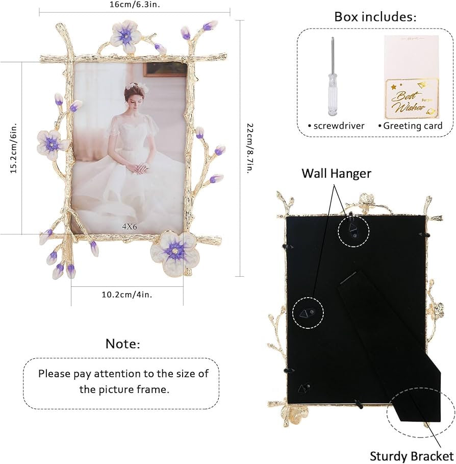 Floral Wedding Metal Picture Frame – Elegant 4x6 & 5x7 Sizes