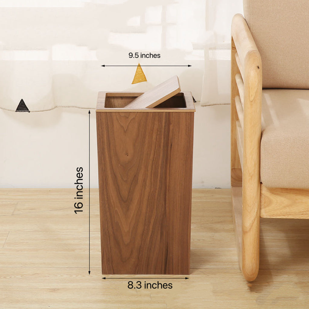 Wooden-Style Trash Bin with Optional Rotating Lid – Modern & Functional Design