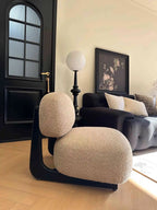 Modern Bouclé Lounge Chair – Plush Upholstered Accent Chair with Wood Base & Pillow for Living Room or Bedroom