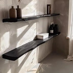 Charcoaled Live Edge Floating Wood Shelf – Rustic Natural Solid Wood Wall Shelf