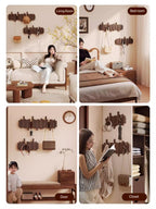 Modern Wooden Wall Hook Rack – Space-Saving Folding Coat Rack with Hidden Hooks – Stylish Walnut Wood Floating Wall Organizer