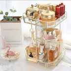 Gold Glass Rotation Makeup Perfume Tray Organizer