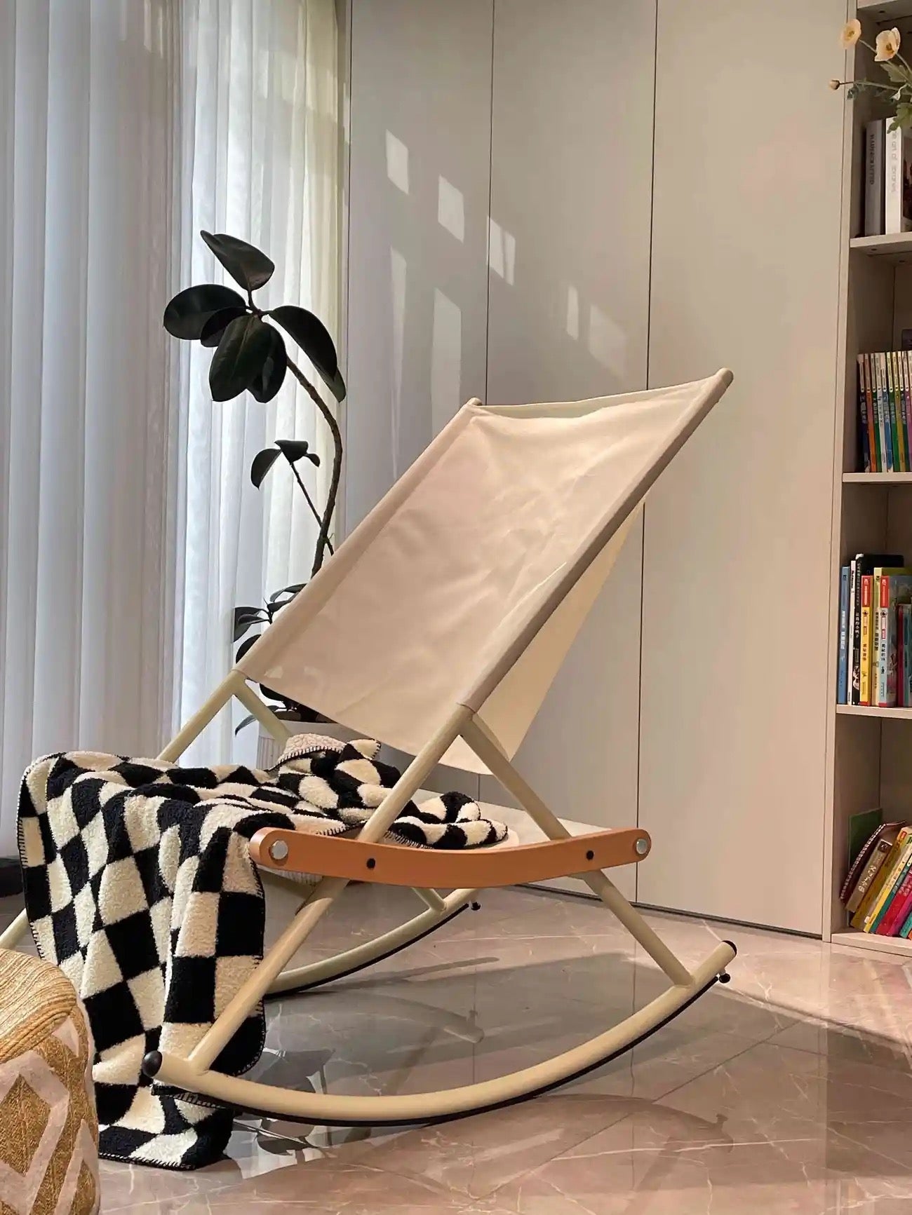 Modern Minimalist Rocking Lounge Chair – Foldable & Cushioned Relaxation Armchair for Living Room or Reading Nook