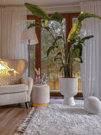 Set of 2 White Sherpa Round Storage Ottomans with Gold Base – Soft Vanity Stool for Bedroom or Living Room