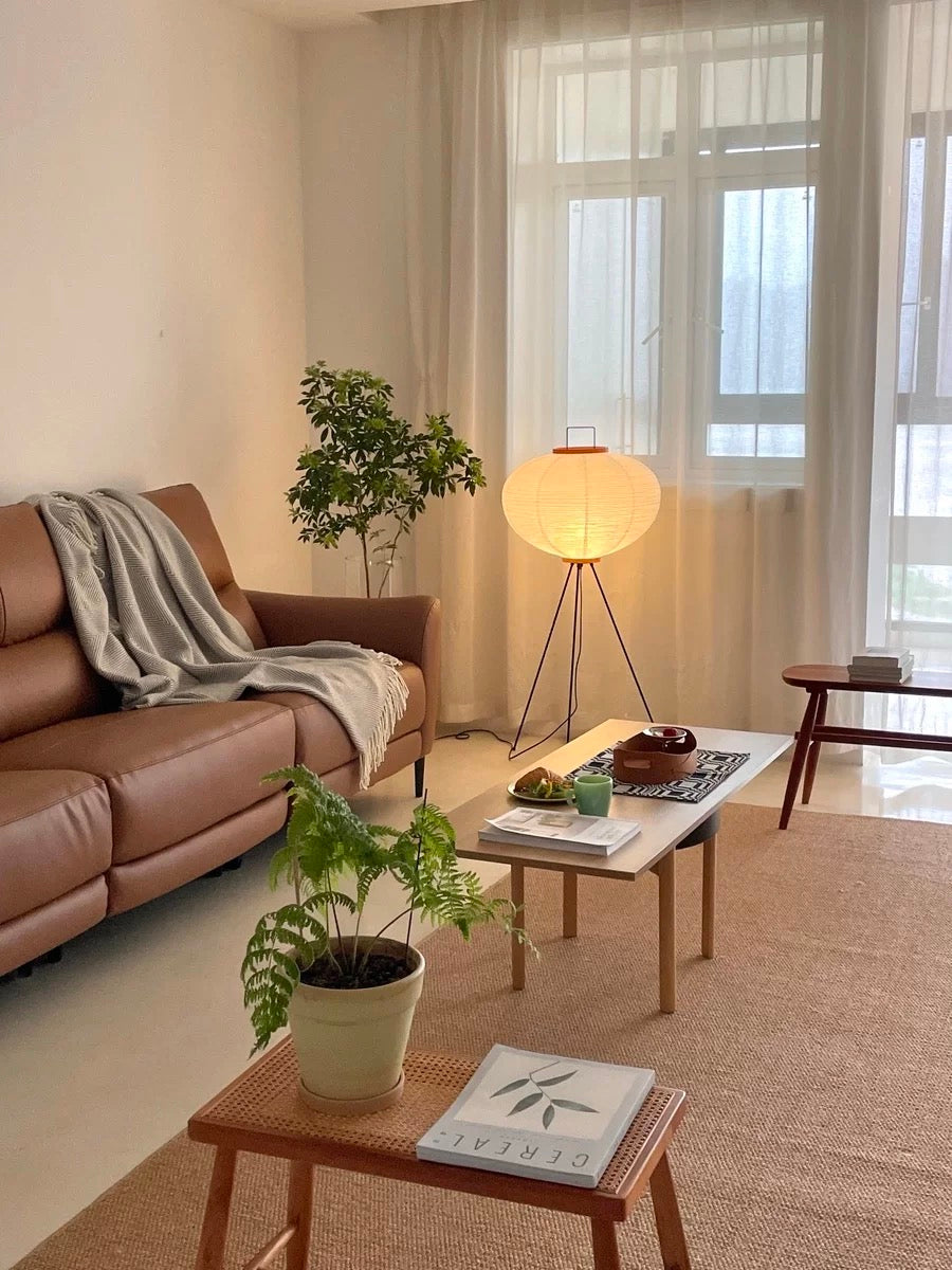 Japanese Wabi-Sabi Style Rice Paper Round Floor Lantern Lamp