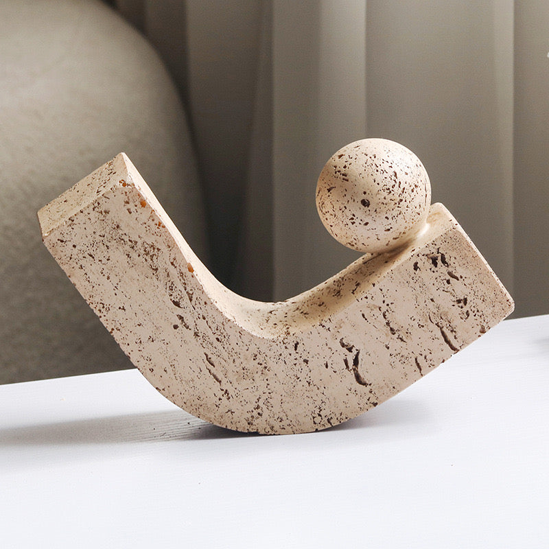 Modern Abstract Balance Sculpture – Travertine Stone Art Piece for Desk & Home Decor