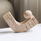 Modern Abstract Balance Sculpture – Travertine Stone Art Piece for Desk & Home Decor