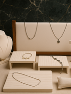 Elegant Multi-Tier Jewelry Display Riser – Textured White Velvet Podium Set for Rings, Earrings & Accessories