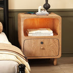 Standing Bedside Table – Nightstand with Drawer and Open Shelf