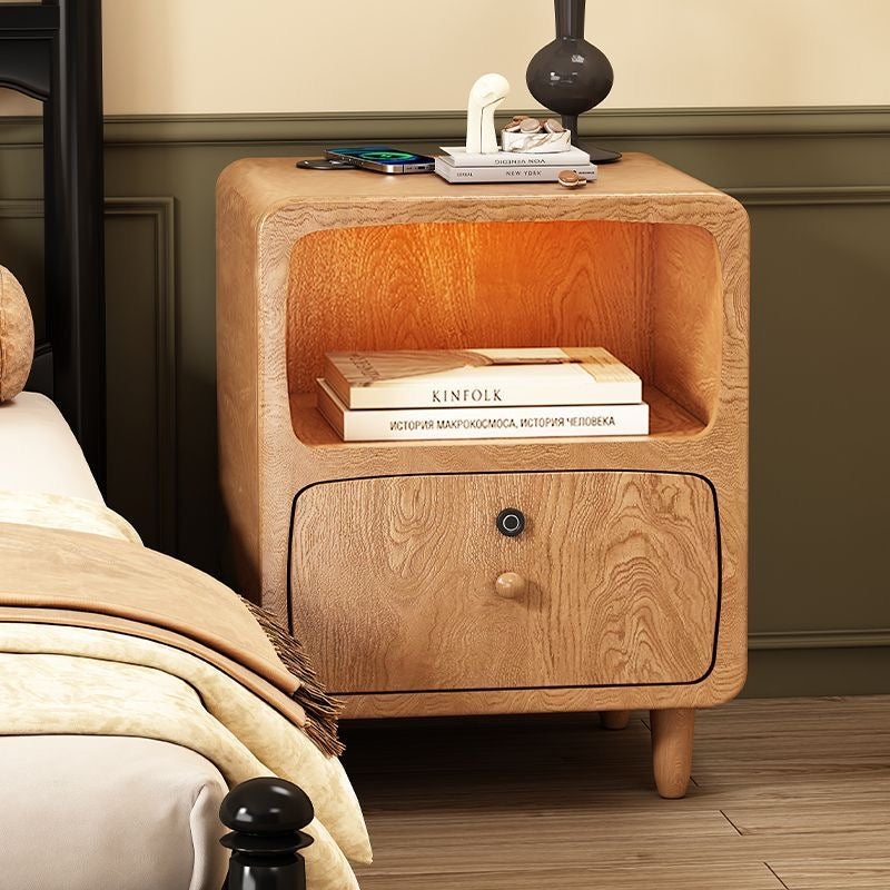 Standing Bedside Table – Nightstand with Drawer and Open Shelf