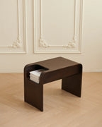 C-Shaped Convertible Wood Side Table With Storage